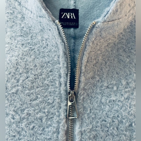 Zara Women’s Oversized Boucle Bomber Fleece Sky Blue Jacket. Full Zip. Size M-L - Picture 7 of 9